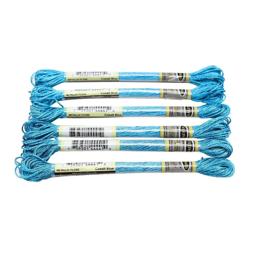 Embroidery Thread, 6-Piece Set, Cobalt Blue, Light-Effect High-Gloss Metallic Thread, 8 m, 6 Strands