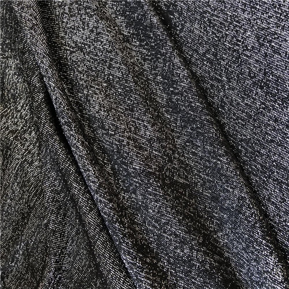 MZPOZB Glittering Fabric 3/5/10 m, Black-Silver Stretch Jersey, Shiny Nylon Material for Evening Dresses, Metallic Stretch Fabric (Color: 1, Size: 150 cm x 0.5 m)