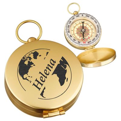 polar-effekt Gold Metal Compass with Engraving – Portable Hiking Compass for Outdoor Enthusiasts