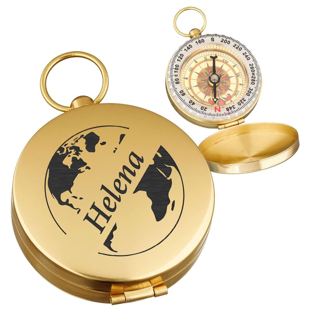 polar-effekt Gold Metal Compass with Engraving – Portable Hiking Compass for Outdoor Enthusiasts