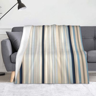 Fleece Throw Blanket, Soft and Warm, Blue-Beige Stripes, 60 x 50 cm
