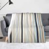 Fleece Throw Blanket, Soft and Warm, Blue-Beige Stripes, 60 x 50 cm view 1