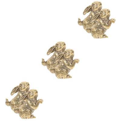 Warmhm 6-Piece Brass Rabbit Figurine Set for Table, Shelf, Car, and Garden Decor
