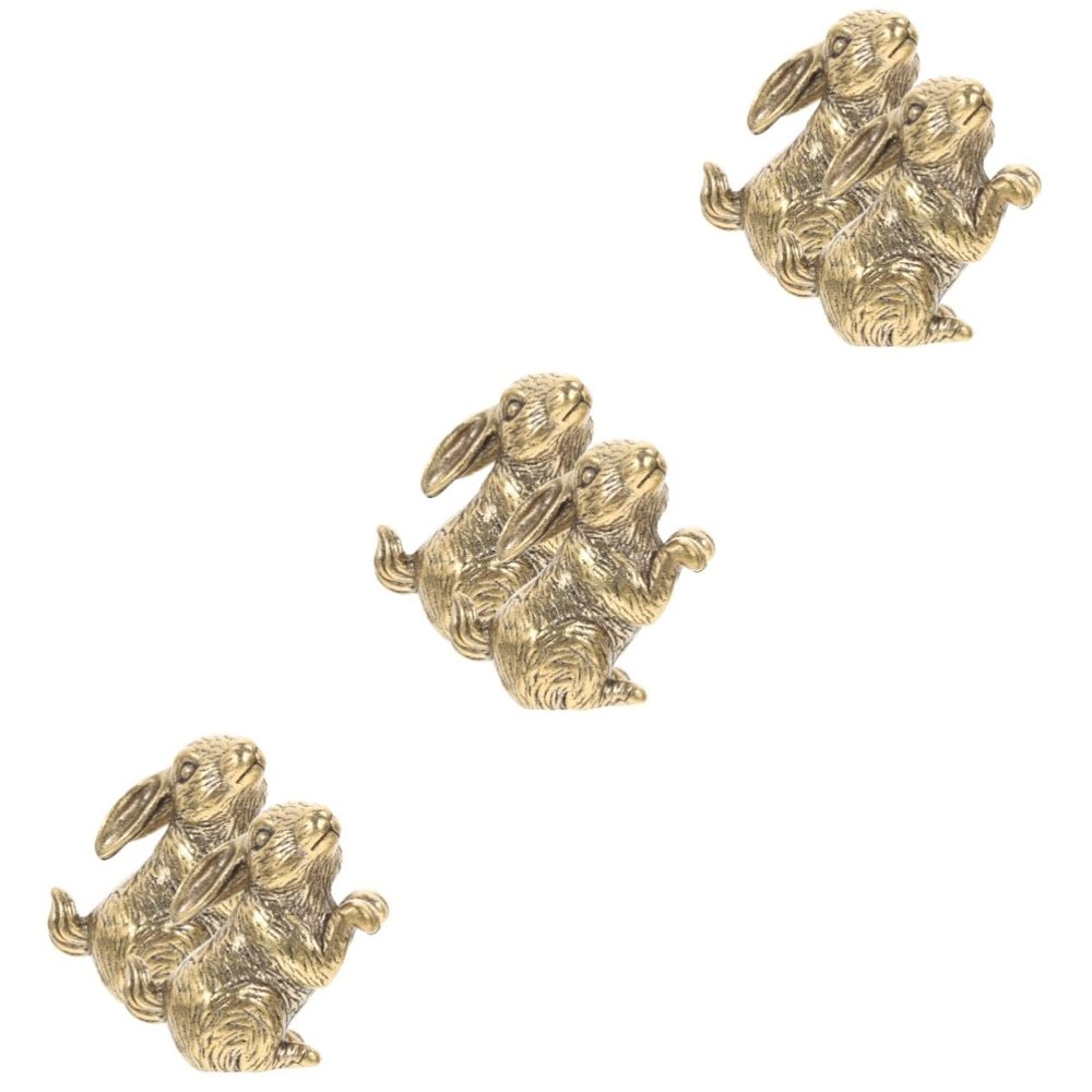 Warmhm 6-Piece Brass Rabbit Figurine Set for Table, Shelf, Car, and Garden Decor