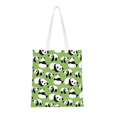 AvImYa Leopard and Gecko Print Canvas Tote Bag, Reusable, Large Capacity, Green Background Panda, One Size