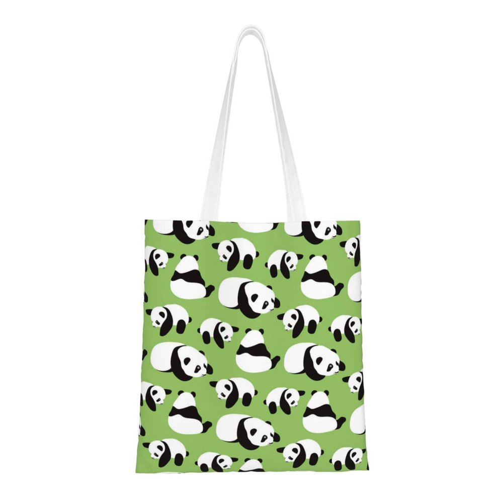 AvImYa Leopard and Gecko Print Canvas Tote Bag, Reusable, Large Capacity, Green Background Panda, One Size