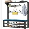 Metal Garment Rack with Hooks, Bench and Shelves, Matte Black, 100 cm view 1