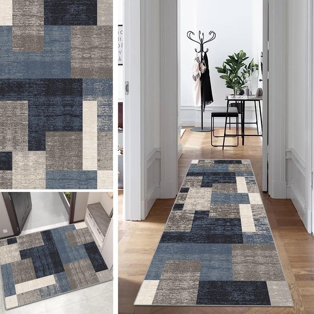 Mogetal Geometric Colorful Runner Rug for Hallway, Kitchen or Bedroom, Non-Slip Washable, 70 x 180 cm