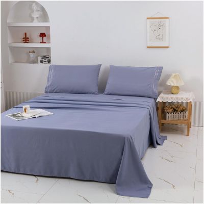 NISMIA Warm, Easy-Care 100% Cotton 4-Piece Sheet Set, Blue Purple, King