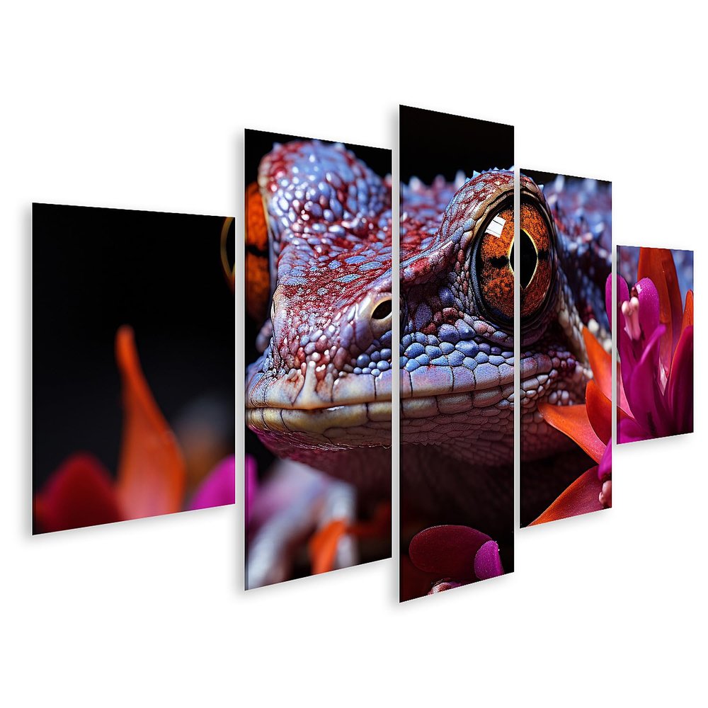 islandburner Prime Canvas Wall Art, Cute Gecko Looking at Camera, Surrounded by Colorful Nature, AI Image