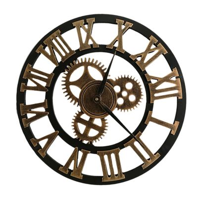 MAGICLULU Gold-Colored Metal and Wood Gear-Design Wall Clock