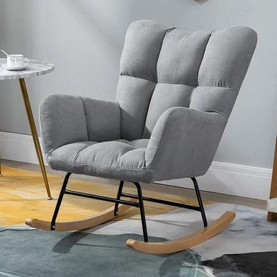 SOYDAN Upholstered Glider Rocking Chair with High Backrest, Accent Side Chair for Living Room or Bedroom, Bros, Gray-3