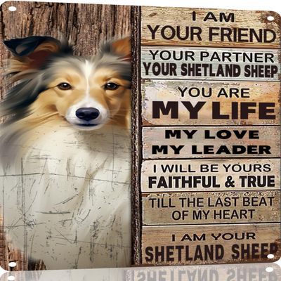 TopPacific Metal Sign with Shetland Sheep, Vintage Wall Art, "I Am Your Friend," Gift for Dog Lovers