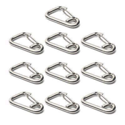 ArinkO 10-Pack Stainless Steel Spring Carabiner Hooks for Travel, Camping and Backpacking, Gray, M12