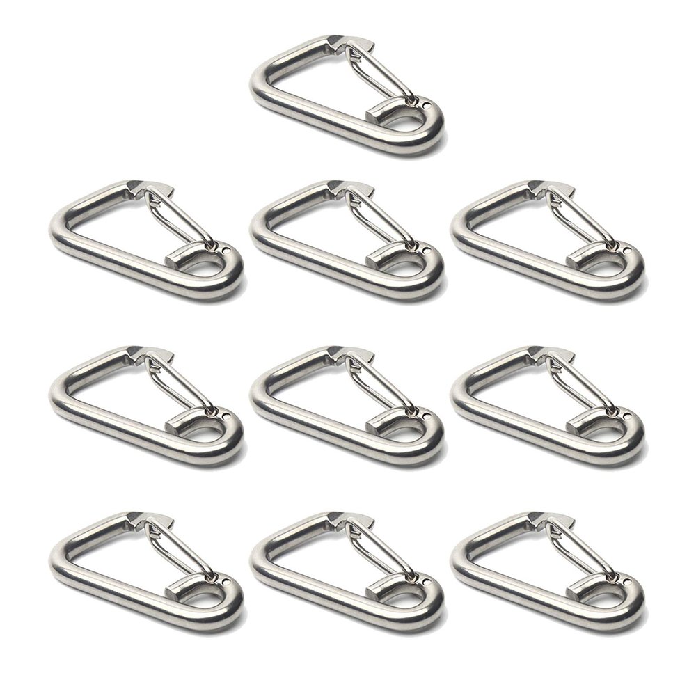 ArinkO 10-Pack Stainless Steel Spring Carabiner Hooks for Travel, Camping and Backpacking, Gray, M12