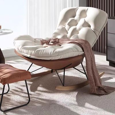 SOYDAN TINGMIAN Modern Accent Rocking Chair with High Backrest, Upholstered Seat, Rubberwood Legs, White