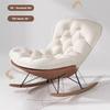 SOYDAN TINGMIAN Modern Accent Rocking Chair with High Backrest, Upholstered Seat, Rubberwood Legs, White view 4