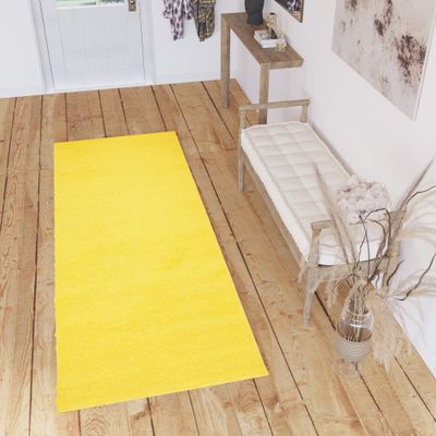 TAPISO Delhi Shaggy Runner Rug, Yellow, Solid Color, Soft Modern Design, Long Pile, OEKO-TEX, 100 x 1400 cm