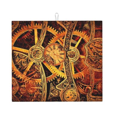 PANARL Cool Steampunk Gears Dish Drying Mat, Absorbent Kitchen Mat, 41 x 46 cm