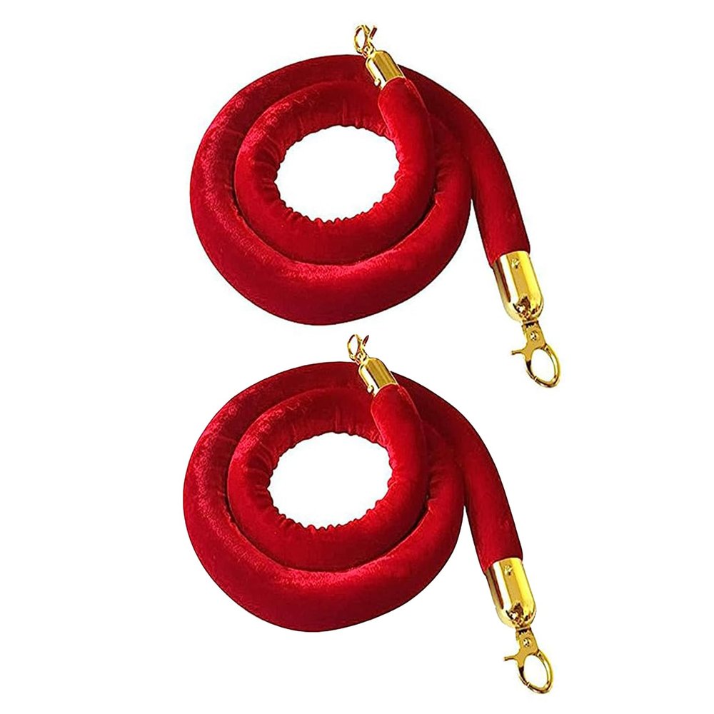 BBOSCH 2-Pack Queue Barrier Ropes with Polished Gold Hooks, 5 ft