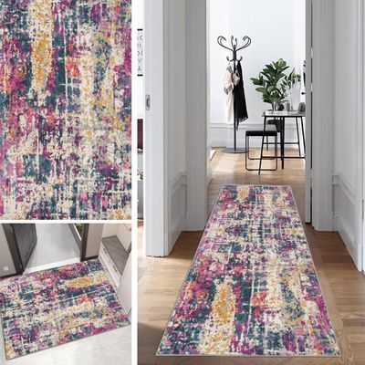 Mogetal Colorful Abstract Runner Rug for Hallway or Kitchen, Washable, 120 x 100 cm