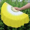 2-Piece Chinese Short Belly Dance Folding Fans, 30 cm Bamboo + 10 cm Semicircular Silk Veil, Yangko Dance Fans, Hand-Dyed Adult Fans (Gold Right/Left, Sea Blue Right...) view 1