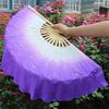 2-Piece Chinese Short Belly Dance Folding Fans, 30 cm Bamboo + 10 cm Semicircular Silk Veil, Yangko Dance Fans, Hand-Dyed Adult Fans (Gold Right/Left, Sea Blue Right...) view 4