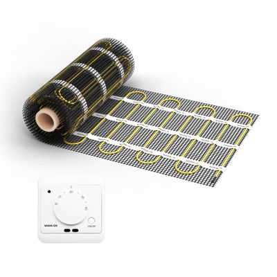 WARMON electric underfloor heating for tile: WARMON ULTRA 200 W/m dual-conductor heating mat with thermostat, AC3082H, white, mat size: 6 m