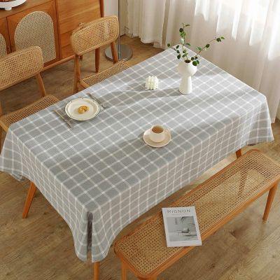 Mesnt Plaid Cotton-Linen Tablecloth, Gray, 100 x 160 cm