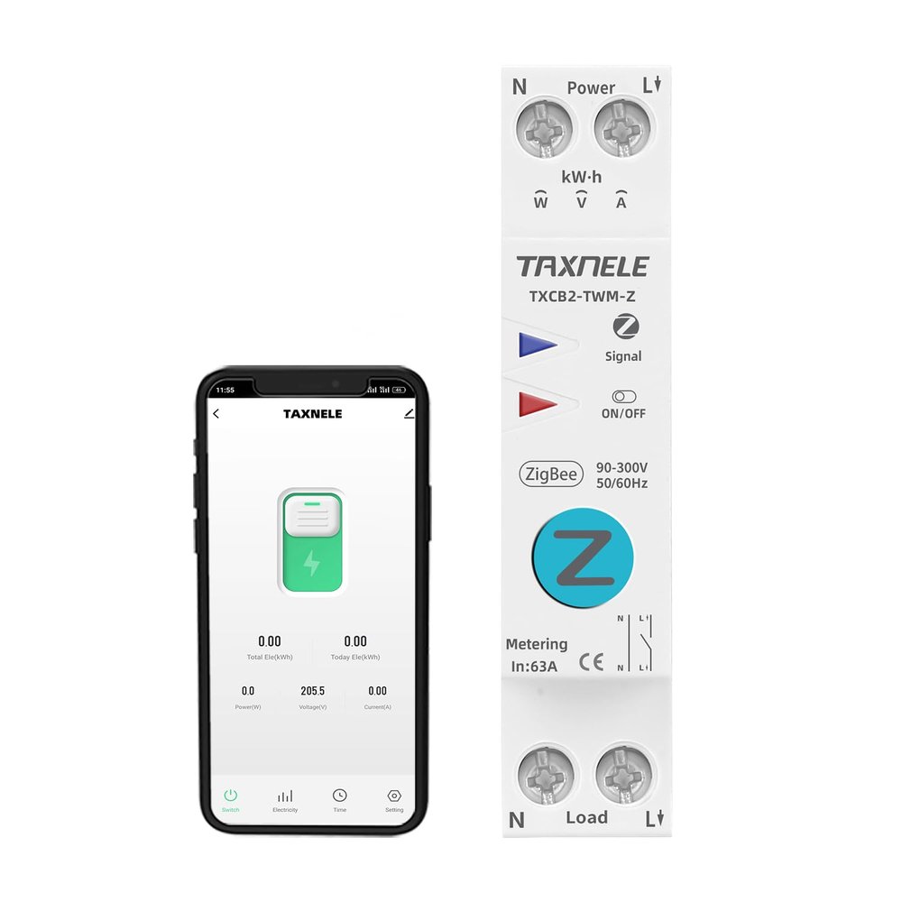 TUYA ZigBee Smart Circuit Breaker, 1P 63A, 90–300V, Energy Meter, Remote Relay, Timer and Voice Control, 230V (ZigBee Metering 16A)