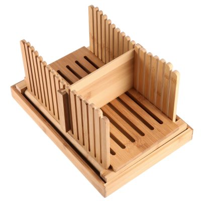 MAHIONG Bamboo Bread Slicer, Adjustable Folding Guide with Crumb Tray, 31.7 x 23.7 x 19 cm