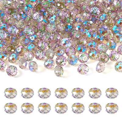 Crafans 200-Piece 8 mm Faceted Glass Beads, Transparent Crystal Rondelle Beads, Rainbow-Plated, Lime Green