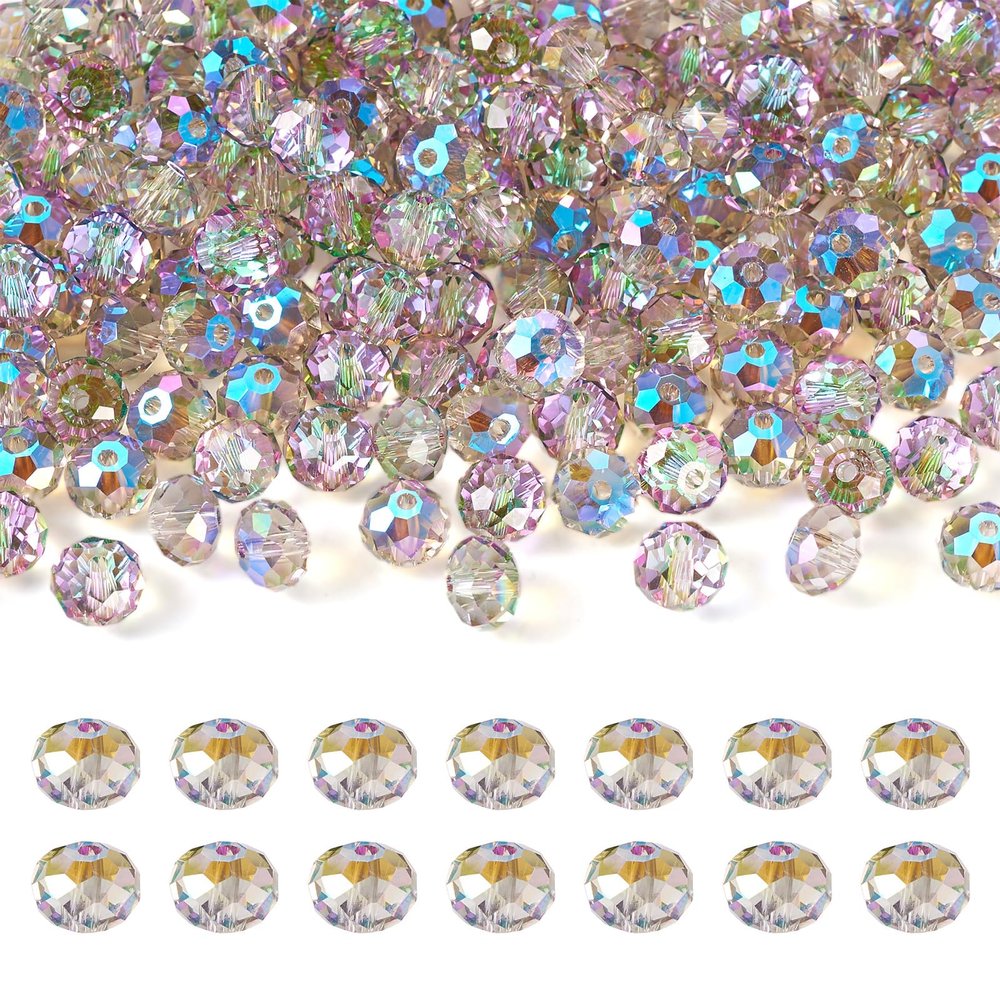 Crafans 200-Piece 8 mm Faceted Glass Beads, Transparent Crystal Rondelle Beads, Rainbow-Plated, Lime Green