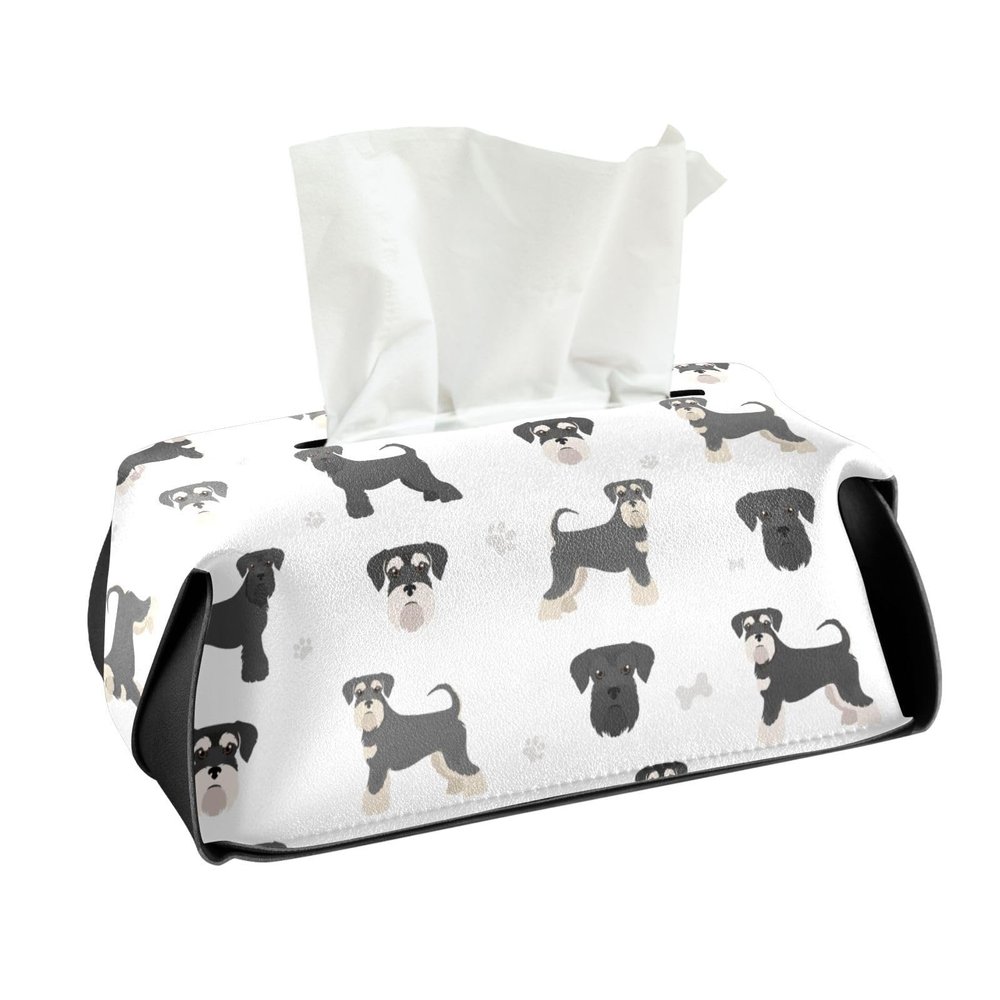 CaTaKu Miniature Schnauzer Tissue Box Cover, PU Leather, Rectangular and Cube Sizes