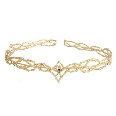 Elf Crown Headpiece with Water-Drop Zircon, Tiara and Elf Ears Set, Gold Champagne