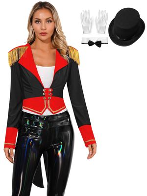 Aislor Women's Circus Ringmaster Velvet Tailcoat Costume, Black, XL