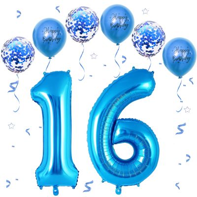 Blue Number 16 Foil Balloon Set, 40-Inch Birthday Decorations