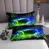 Manfei American Football Bedspread Set, Gray/Neon Blue/Green Geometric Lines, 3D Modern Quilt Coverlet with 2 Pillowcases view 3