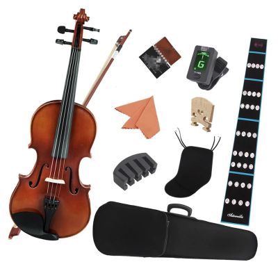 Beginner Violin 4/4, 1/4, 1/8 Acoustic Solid Wood Natural Basswood Violin Set with Case and Bow