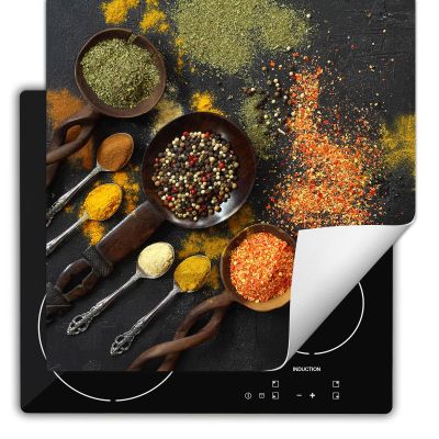 SMTDeco Induction Cooktop Cover, Orange Frying Pan & Spices, 60 x 52 cm