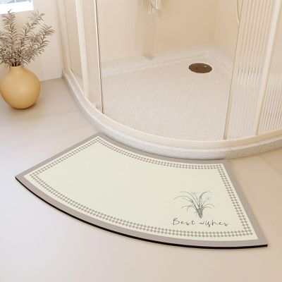 Vnook Curved Shower Mat, Non-Slip, Mold-Resistant, Washable, Soft Microfiber, Fan-Shaped, 45 x 70 cm, Color C