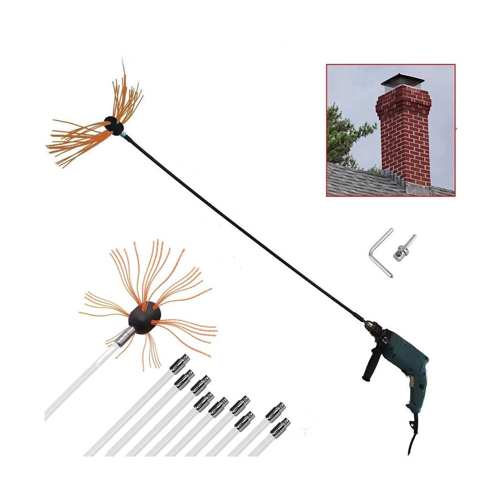 Chimney Sweep Kit with Flexible Nylon Rods and Brush Head