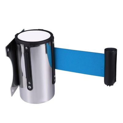 Wall-Mounted Retractable Barrier Belt, 2 m/3 m/5 m, Stainless Steel, Blue