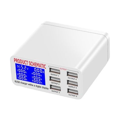 BESTonZON 6-Port USB Charging Station with LCD Display, Overload Protection, 40W Fast Charger, ABS and PC, for Home and Office