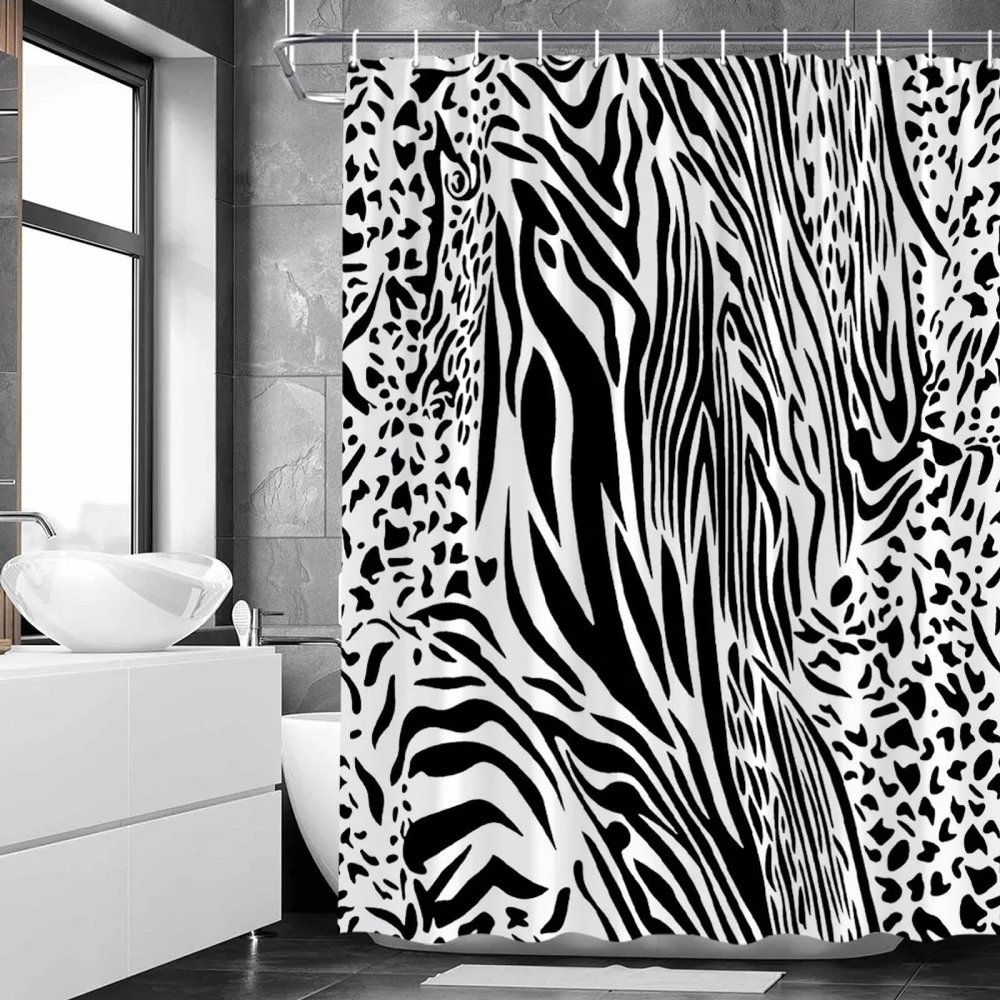 HNBFKD Leopard Shower Curtain, Black and White Farmhouse Print, 47 x 59 in