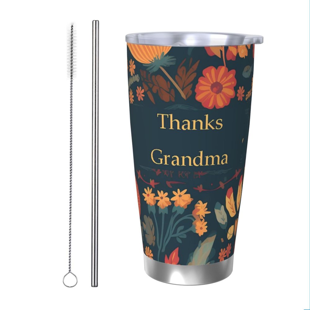 BONDIJ Insulated Stainless Steel Tumbler with Lid, “Thank Grandma,” 590 mL