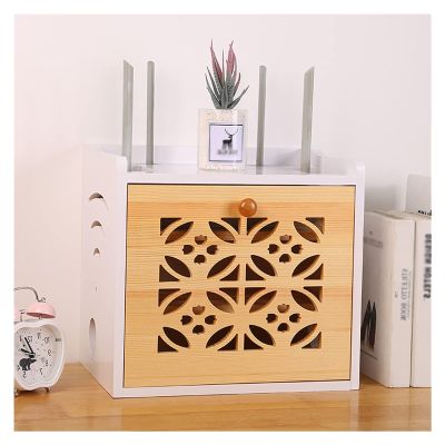 WAOCEO Wooden Cable Management Box with Hydraulic Hinges and Handle (Color C)