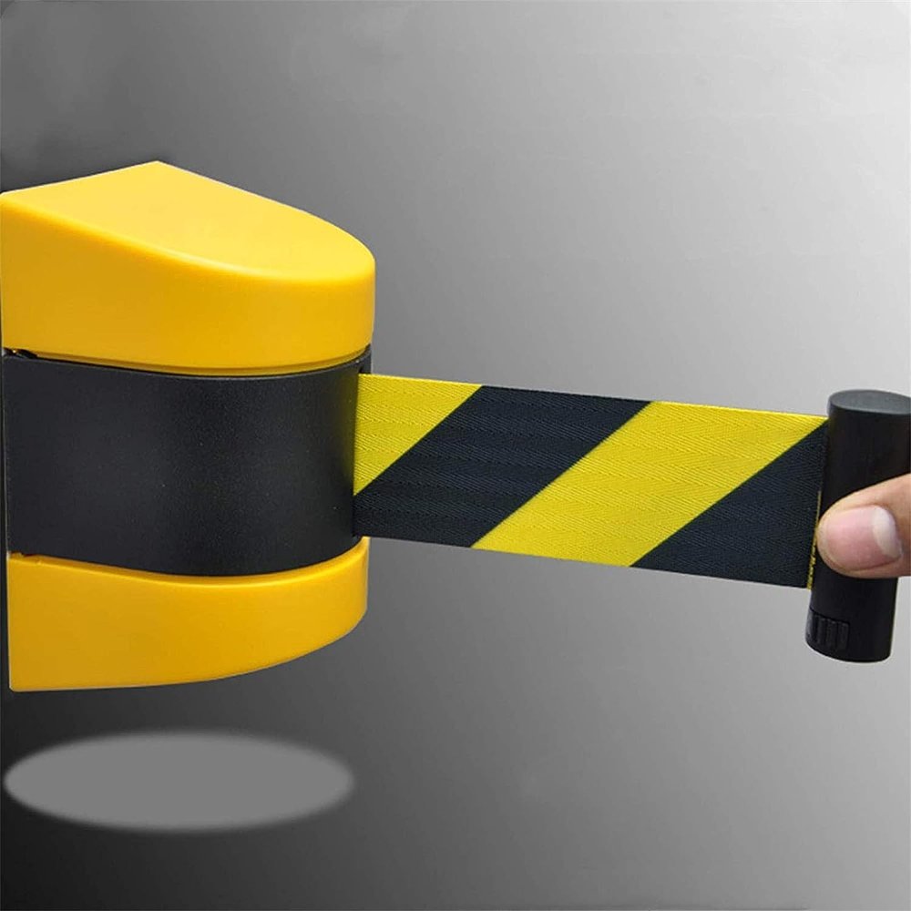 BLUVLY Retractable Plastic Barricade, Wall-Mounted Queue Barrier, Adjustable Safety Barrier, 3 m