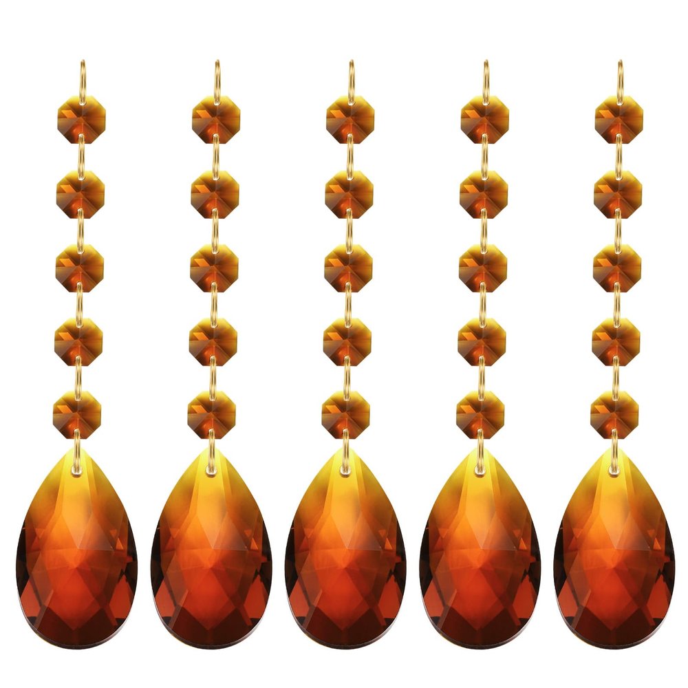 PATIKIL 5-Piece Hanging Crystal Set, Teardrop and Octagon Beads, 135 mm, Brown