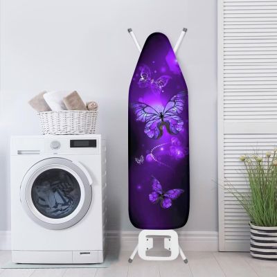 Poceacles Purple Butterfly Print Ironing Board Cover, Non-Slip, Heat-Resistant, Size S